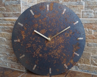 Metal Rusty Wall Clock, Decor Art, Rustic Clock Gift, Steampunk Steel Clock 30cm, Housewarming Gift, Round Iron Clock, Silent Mechanism