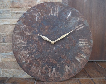 Metal Rusty Wall Clock, Decor Art, Rustic Clock Gift, Steampunk Steel Clock 30cm, Housewarming Gift, Round Iron Clock, Silent Mechanism