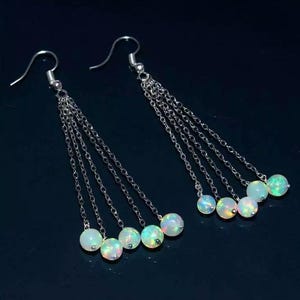 925 Sterling Silver Ethiopian Opal Beaded Earrings | Fire Opal Dangle Earrings | Handmade Opal Jewelry | Gift for Her