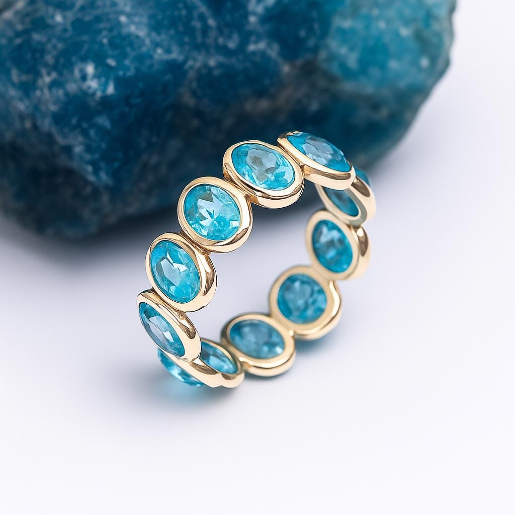 Blue Topaz Eternity Band Ring 925 Silver, December Birthstone, Unisex Stacking Wedding Ring, Summer Anniversary Gift Jewelry