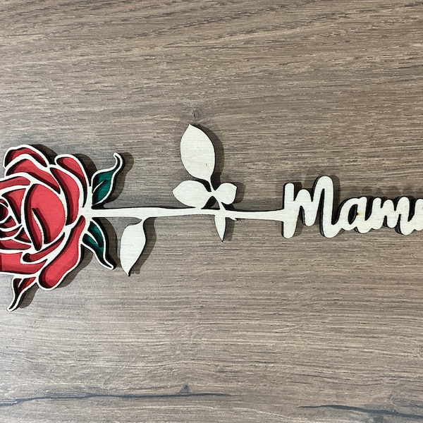 File digitale SVG per taglio laser di una rosa con la scritta "MAMMA" 3D multilayer
