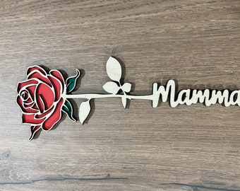 File digitale SVG per taglio laser di una rosa con la scritta "MAMMA" 3D multilayer