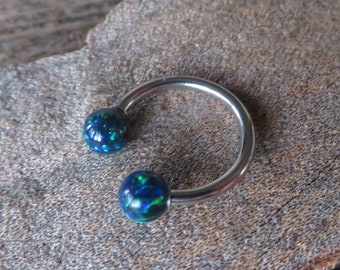 Navy-Blue Green Opal 6G 8G 10G 12G 14G Horseshoe Septum 100% Surgical Steel Externally Threaded Piercing 10G (2.5mm) 12G (2.0mm) 14G (1.6mm)