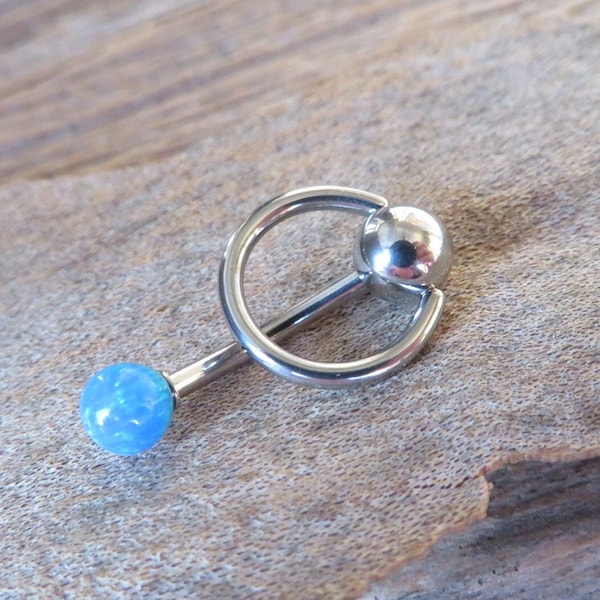 Blue Opal Vertical Hood Piercing 14G 12G 10G Slave Ring VCH Curved Barbell Jewelry 14G (1.6mm) 12G (2.0mm) 10G (2.5mm) VCH Belly Ring