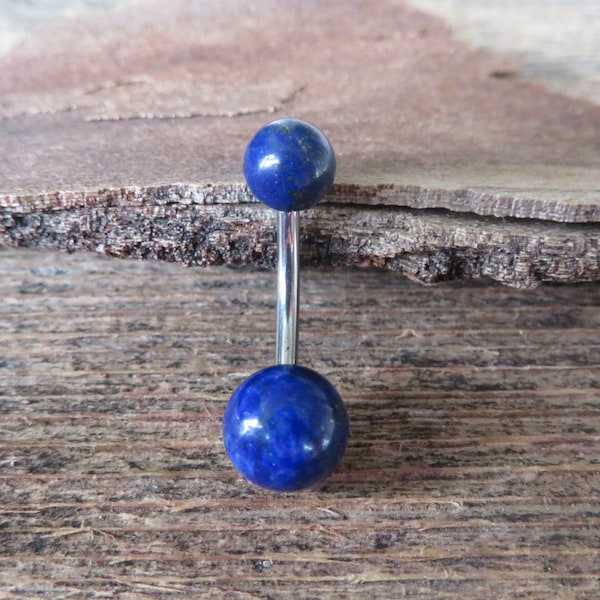 Titanium Ti6Al4V ELI Implant Grade Lapis Lazuli Natural Stone Belly Ring 14g (1.6mm) Piercing 6mm & 8mm Balls