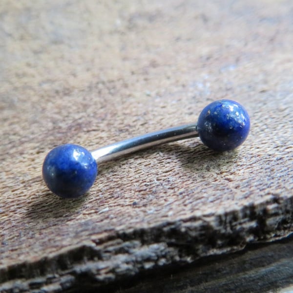 16G Lapis Lazuli Natural Stone Internally Threaded Surgical Steel Barbell Curve Eyebrow Ring 16G (1.2mm) Piercing