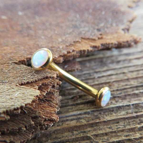 Gold IP White Fire Opal Minimalist Petite Custom Lengths Belly Ring 14g VCH Internally Threaded Piercing