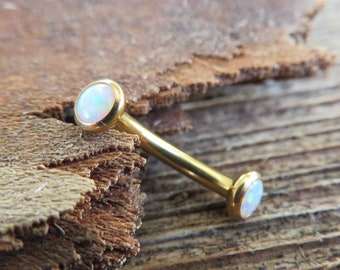 Gold IP White Fire Opal Minimalist Petite Custom Lengths Belly Ring 14g VCH Internally Threaded Piercing