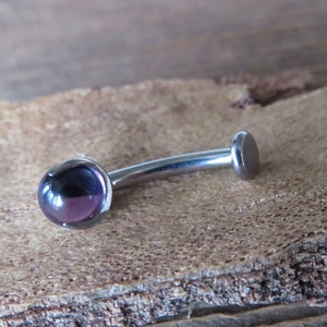 Amethyst Titanium Ti6Al4V ELI Implant Grade Natural Stone Minimalist VCH Floating Belly Ring Curve 14g Internally Threaded Piercing