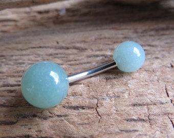 Custom Lengths Green Aventurine Natural Stone Belly Ring 14g (1.6mm) VCH Piercing 6mm & 8mm Balls