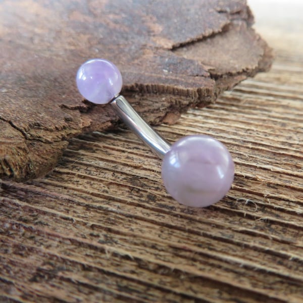 THICK 12G or 10G Amethyst Natural Stone Belly Ring Curve 12G (2.0mm) 10G (2.5mm) VCH Piercing 5mm & 8mm Balls