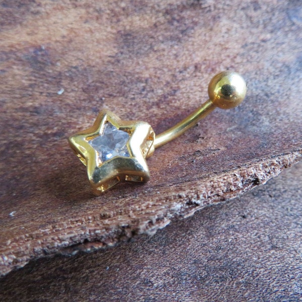 Star Gold Ion Plated Zirconia Belly Ring 14g (1.6mm) Piercing