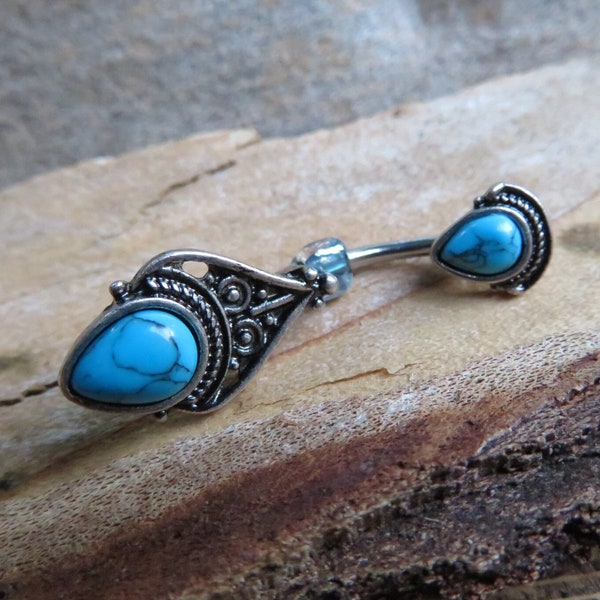 Bohemian Turquoise Howlite Belly Ring 14g (1.6mm) Piercing