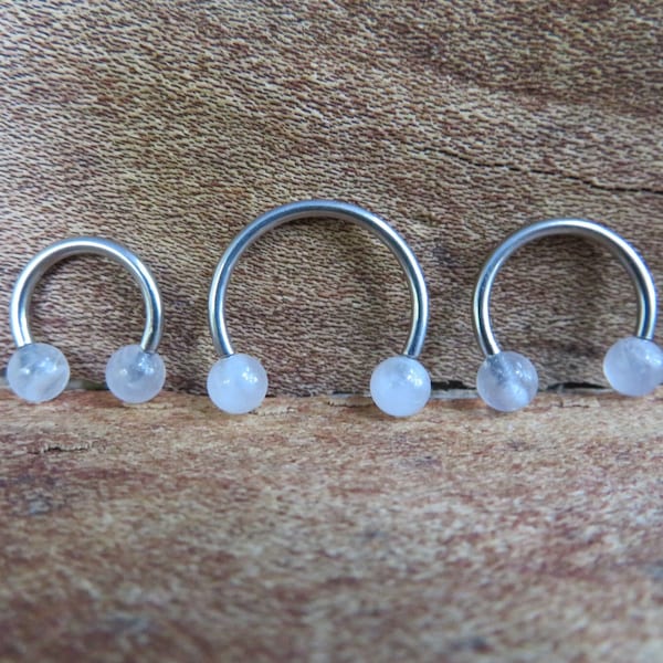 16G Rose Quartz Natural Stone Horseshoe Septum Lip Ring Internally Threaded Surgical Steel Barbell Piercing 8mm 10mm 12mm