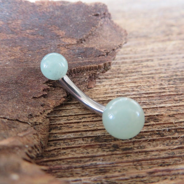 THICK 12G or 10G Green Aventurine Natural Stone Belly Ring Curve 12G (2.0mm) 10G (2.5mm) VCH Piercing 6mm & 8mm Balls