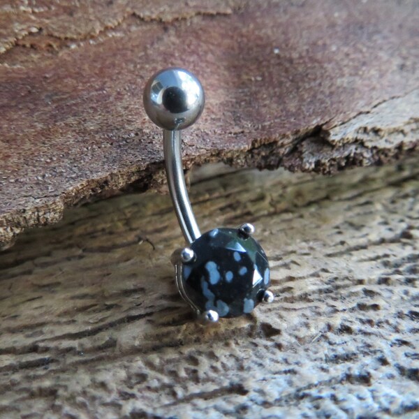 Snowflake Obsidian Petite Natural Stone Belly Ring 14G (1.6mm) Piercing