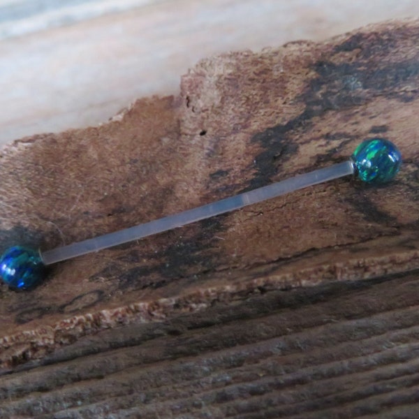 Navy-Blue Green Opal Stone Pregnancy Bio-flex Biolex Retainer Piercing Belly Ring