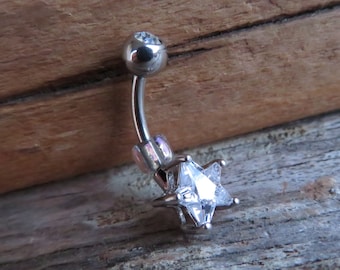 Silver Star Zirconia Belly Ring 14g (1.6mm) Piercing