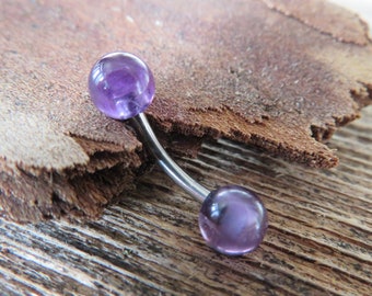 Custom Lengths 14G Amethyst Natural Stone Belly Button Ring VCH Ring 14g (1.6mm) Piercing