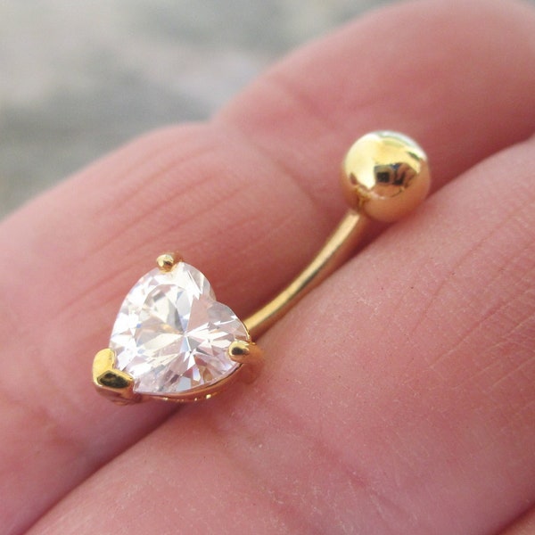 Gold Ion Plated Heart Zirconia Belly Ring 14g (1.6mm) Piercing