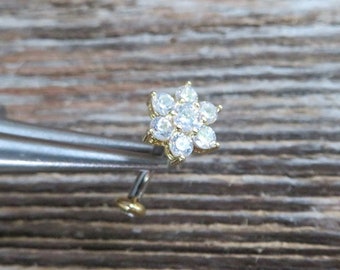 Floating 14K Gold Plated Minimalist Custom Lengths Crystal Flower Gems Belly Ring 14g VCH Internally Threaded Piercing