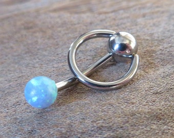 Light Blue Opal Vertical Hood Piercing 14G 12G 10G Slave Ring VCH Curved Barbell Jewelry 14G (1.6mm) 12G (2.0mm) 10G (2.5mm) VCH Belly Ring