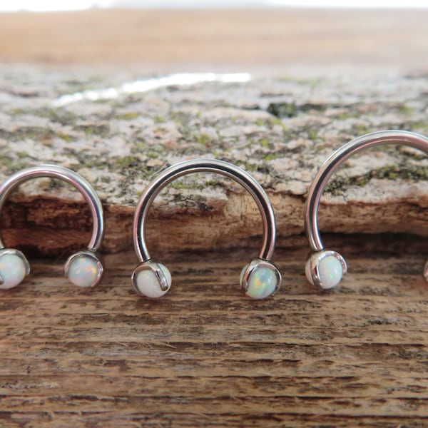 14G & 16G White Opal Horseshoe Surgical Steel Septum Daith Rook  14G (1.6mm) 16G (1.2mm) Piercing 8mm 10mm 12mm