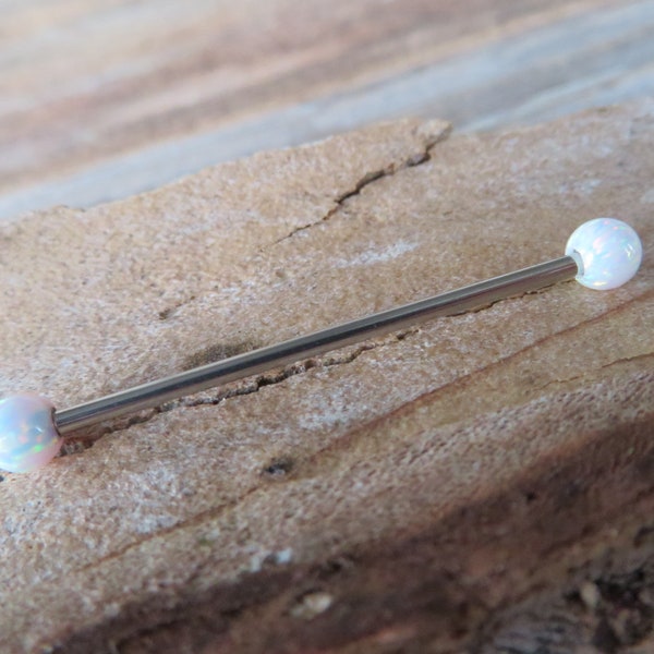 White Opal 100% Surgical Steel Industrial Scaffold Barbell 14G (1.6mm) Piercing