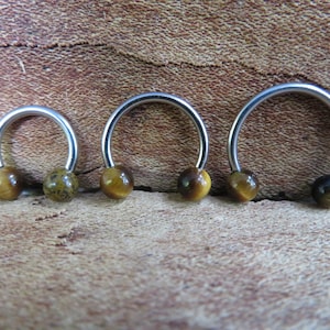 16G Tiger Eye Stone Horseshoe Septum Lip Ring Internally Threaded Surgical Steel Barbell Piercing 8mm 10mm 12mm