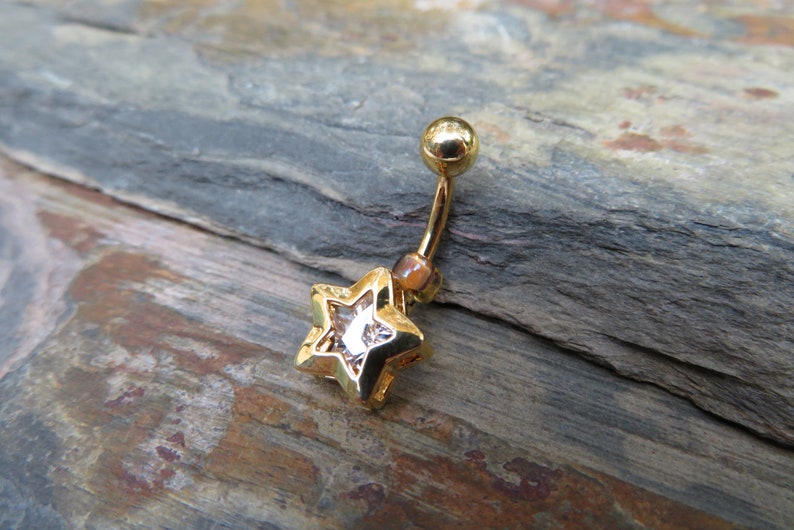 Star Gold Ion Plated Zirconia Belly Ring 14g 1.6mm Piercing image 2