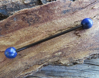 Lapis Lazuli 14G Black Industrial Surgical Steel Barbell Piercing 14G (1.6mm) 32mm 35mm 38mm