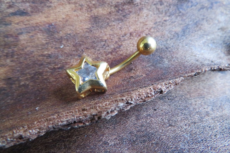 Star Gold Ion Plated Zirconia Belly Ring 14g 1.6mm Piercing image 1