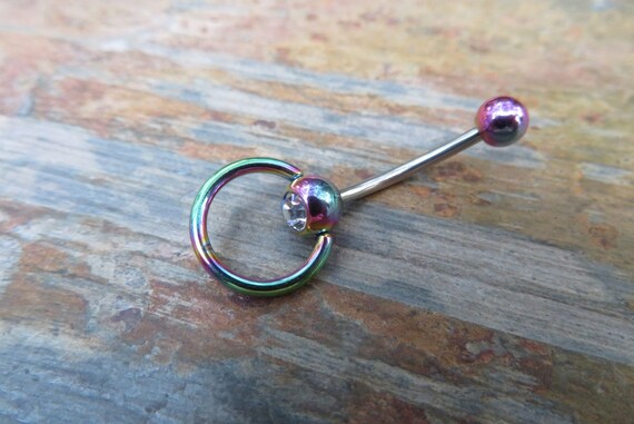Rainbow IP Custom Lengths Crystal Knocker Belly Ring VCH Ring 14g