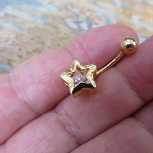 Star Gold Ion Plated Zirconia Belly Ring 14g 1.6mm Piercing image 3