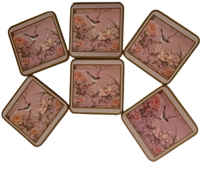Pimpernel ORIENTAL BIRDS & FLOWERS Set of 4 Vintage Cork Back Placemats