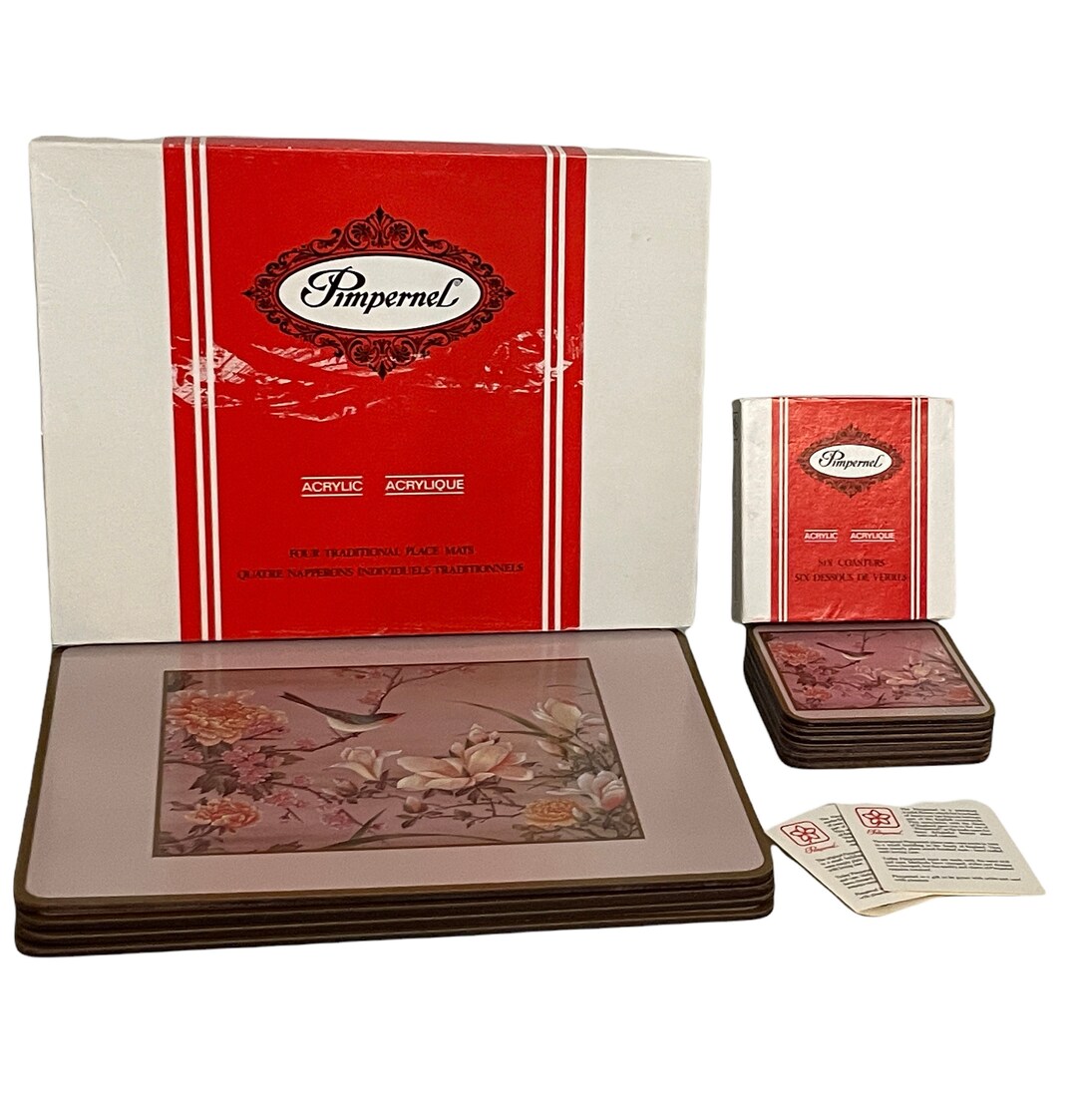 Pimpernel ORIENTAL BIRDS & FLOWERS Set of 4 Vintage Cork Back Placemats