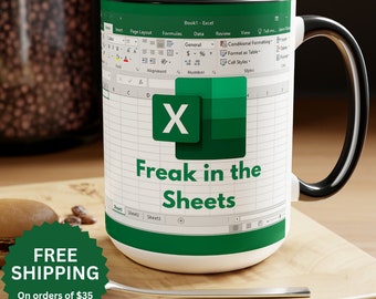 Freak In The Sheets Taza de 15 oz, Taza de café Excel, Taza de hoja de cálculo, Regalos divertidos, Taza divertida Humor adulto Taza sarcástica Novedad Contador atrevido