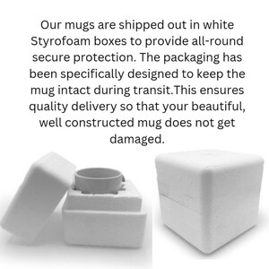 Puede incluir: Caja de poliestireno blanco con una taza blanca en su interior. La caja est&aacute; dise&ntilde;ada para proteger la taza durante el env&iacute;o.