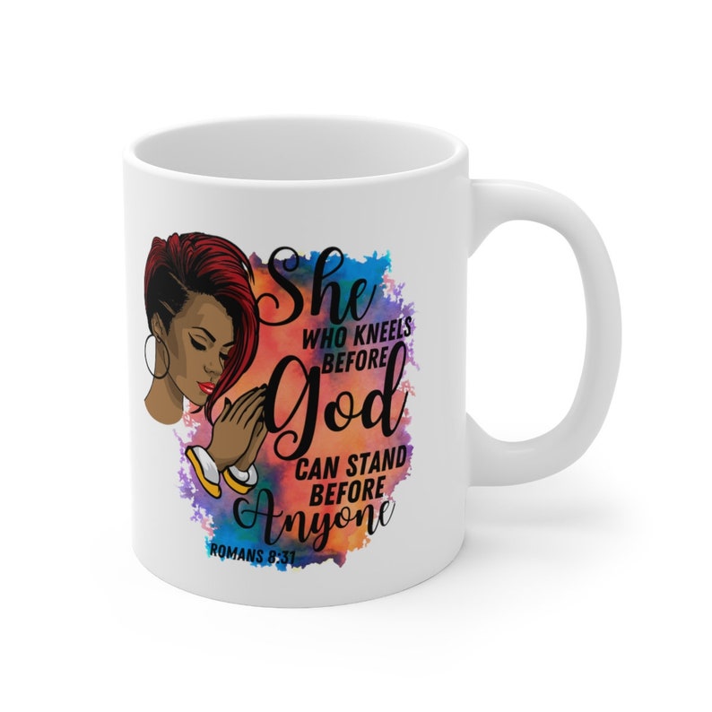 Ella que se arrodilla ante Dios / Taza de café religioso / Taza de Jesús / Taza de niña negra / Taza de reina negra / Taza mágica de niña negra / Excelencia negra / Oración imagen 4