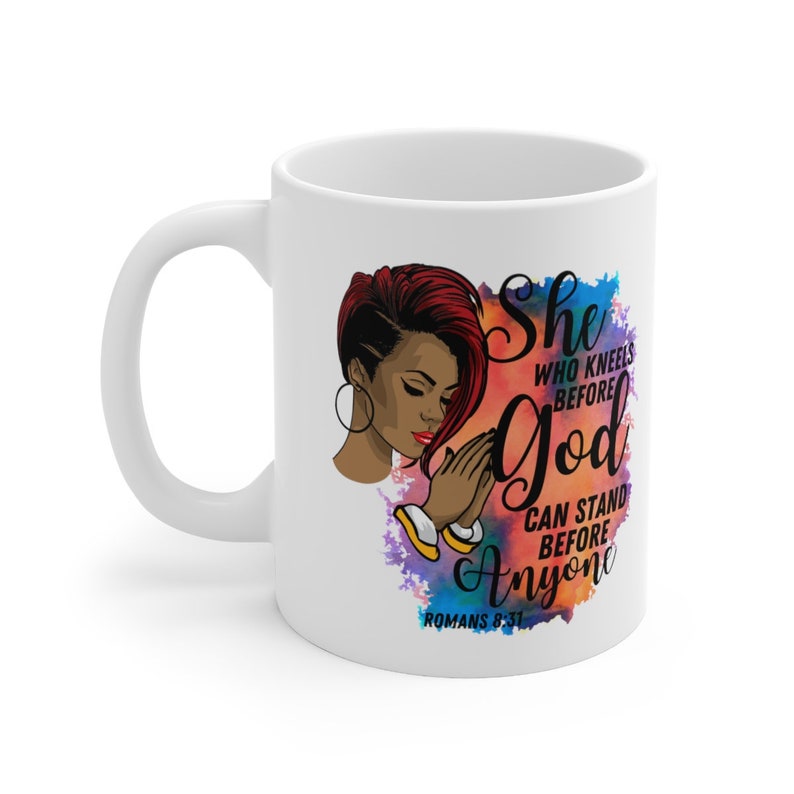 Ella que se arrodilla ante Dios / Taza de café religioso / Taza de Jesús / Taza de niña negra / Taza de reina negra / Taza mágica de niña negra / Excelencia negra / Oración imagen 3