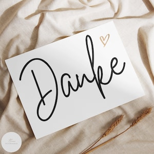 Karte "Danke" mit Herz | Grußkarte | Dankekarte | Postkarte | sw | DIN A6