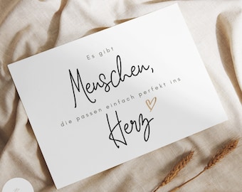 Karte "Es gibt Menschen die passen einfach perfekt ins Herz" mit Herz | Grußkarte | Dankekarte | Postkarte | sw | DIN A6