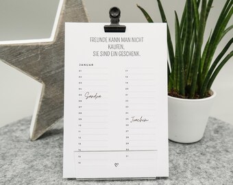 Geburtstagskalender | Standkalender | alljährlicher Kalender | ohne Jahr | 12 Sprüchen | Freundschaft | Ewiger Kalender | immerwährend