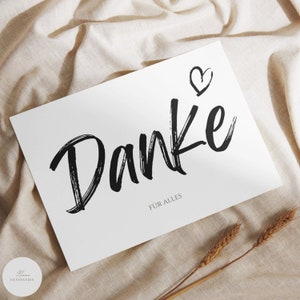 Karte "Danke für alles" mit Herz | Grußkarte | Dankekarte | Postkarte | sw | DIN A6