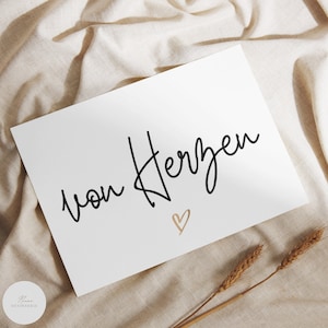 Karte "von Herzen" mit Herz | Grußkarte | Dankekarte | Postkarte | sw | DIN A6