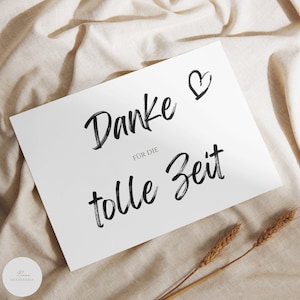 Karte "Danke für die tolle Zeit" mit Herz | Grußkarte | Dankekarte | Postkarte | sw | DIN A6
