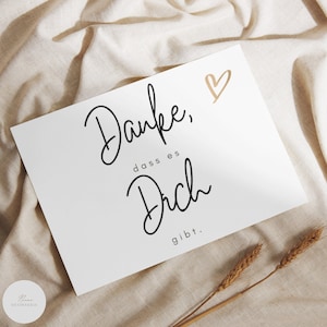 Karte "Danke, dass es Dich gibt" mit Herz | Grußkarte | Dankekarte | Postkarte | sw | DIN A6