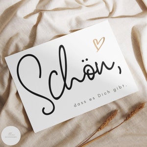 Karte "Schön, dass es Dich gibt." mit Herz | Grußkarte | Dankekarte | Postkarte | sw | DIN A6