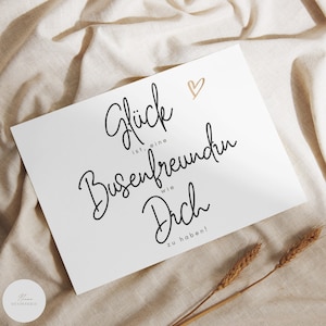 Karte "Glück ist, eine Busenfreundin wie Dich zu haben!" mit Herz | Grußkarte | Dankekarte | Postkarte | sw | DIN A6