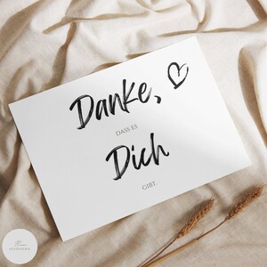 Karte "Danke, dass es Dich gibt" mit Herz | Grußkarte | Dankekarte | Postkarte | sw | DIN A6